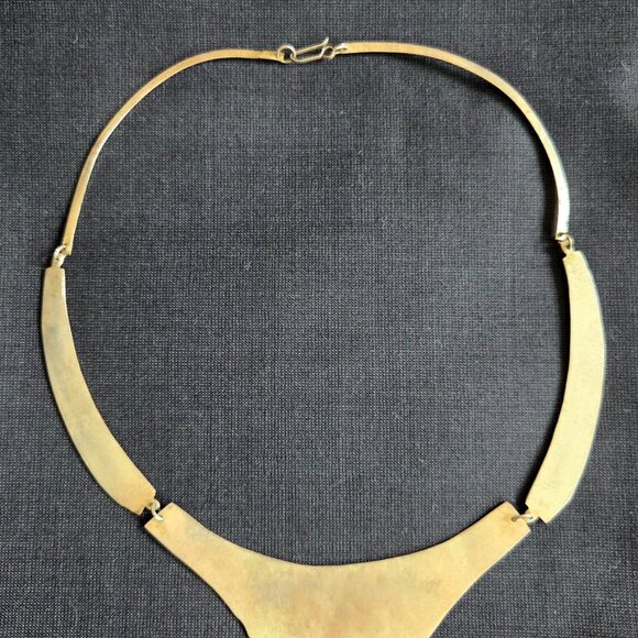 Vintage Aztec style bib choker necklace pendant Alpaca silver Mexico. - Picture 6 of 9